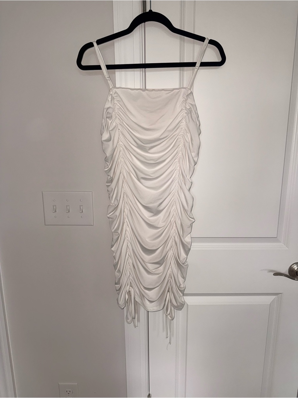 SHEIN White Ruched Spaghetti-Strap Mini Dress